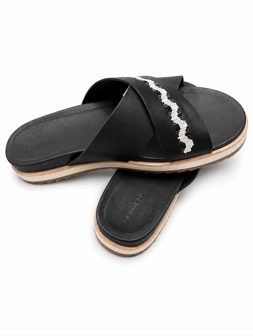 Merrelll Black Slide Sandals with Silver Accent